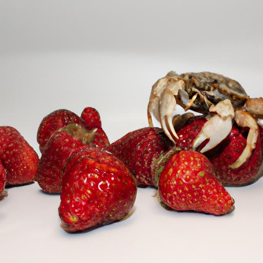 A curious hermit crab explores the possibility of indulging in a delicious strawberry treat.